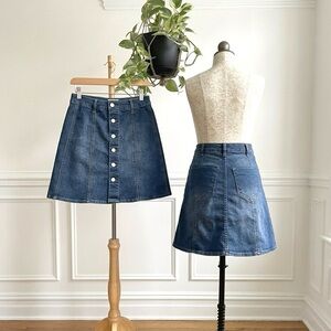 Classic Button-Front Denim Skirt - Blue